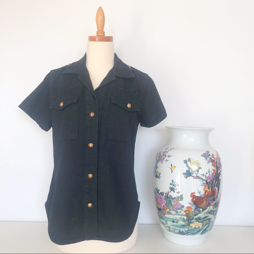 🎀 5/$25 NWT Zara black denim short sleeve shirt sz S - Picture 3 of 11